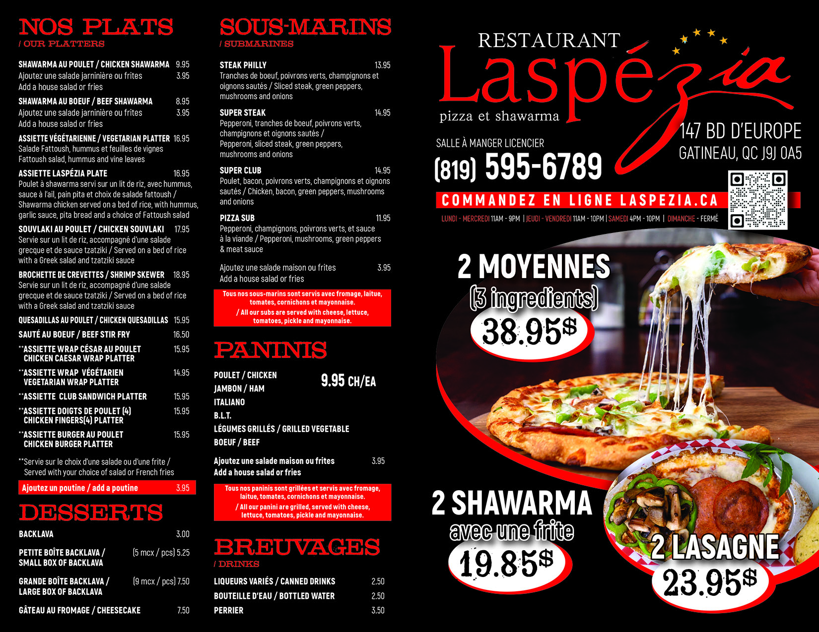 Menu Laspézia, page promotions